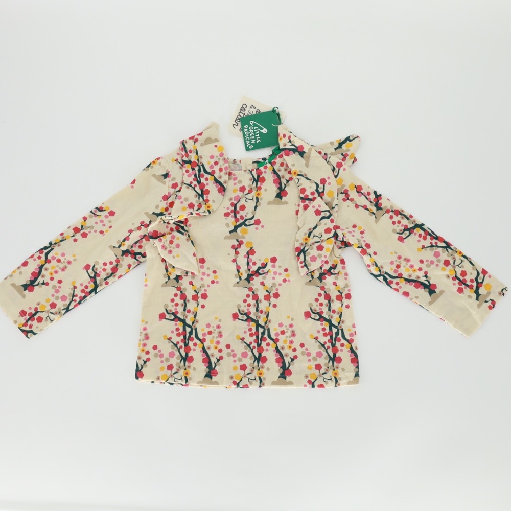 Little Green Radicals Girls Organic Cotton‎ Winter Blossom Ruffle Top Size 3-4Y